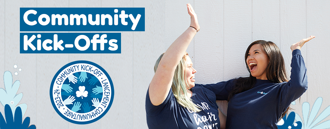 Community Kick-offs, 2023-24 crest with two Guiders High Fiving.
